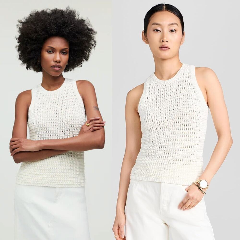 NEW Madewell Crochet-Knit Crewneck Sweater Tank Cream Academia Preppy XS